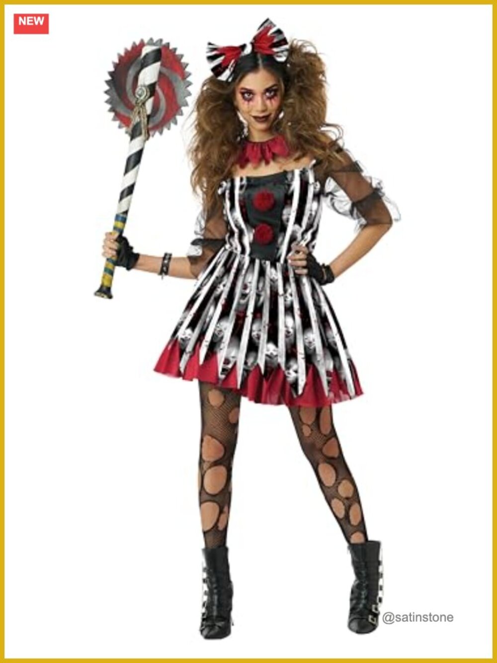 Savage Clown Halloween Costume Dress Pettiskirt Collar Headband Women's S
